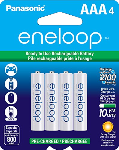 Panasonic BK-4MCCA4BA Eneloop AAA 2100 Cycle Ni-MH Pre-Charged Rechargeable Batteries, Pack of 4