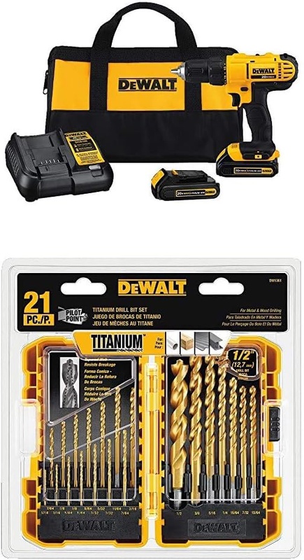 Dewalt DCD771C2 20V MAX Cordless Lithium-Ion 1/2 inch Compact Drill Driver Kit and Drill Bit Set, 21-Piece - - Amazon.com