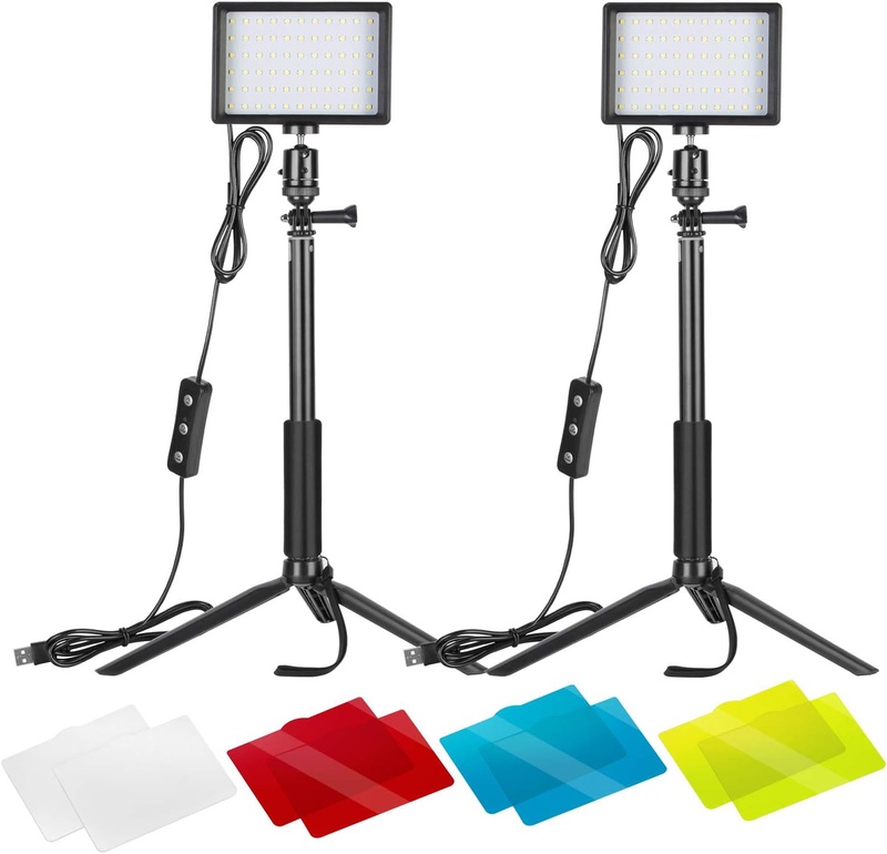 Amazon.com : Neewer 2 Packs Dimmable 5600K USB LED Video Light with Adjustable Tripod Stand/Color Filters for Tabletop/Low Angle Shooting, Colorful LED Lighting, Product Portrait YouTube Video Photography : Camera & Photo