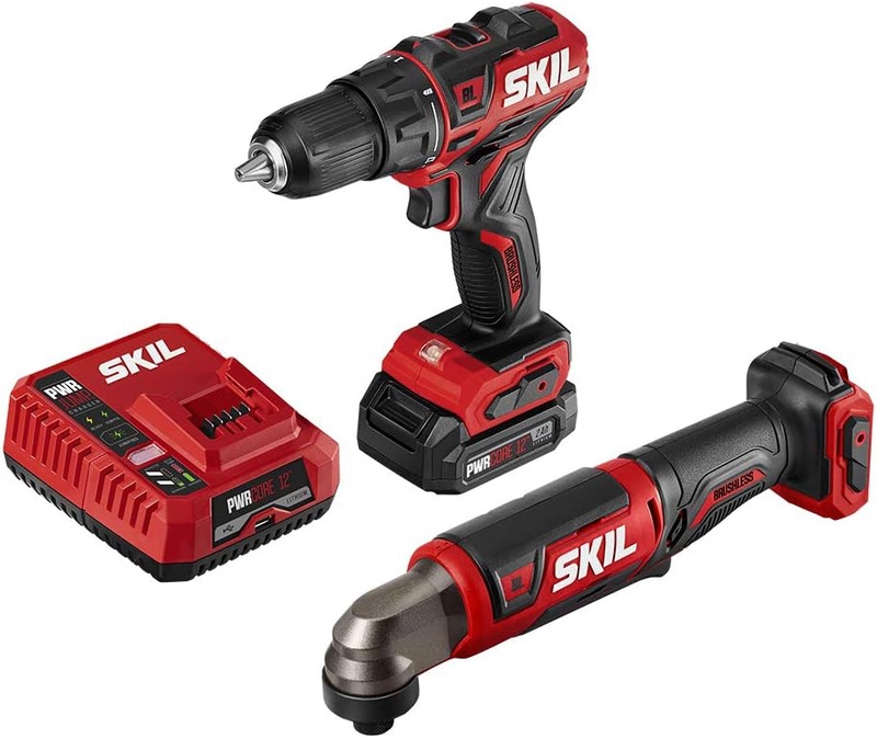SKIL 2-Tool Combo Kit: PWRCore 12 Brushless 12V 1/2 Inch Cordless Drill Driver and 1/4 Inch Hex Right Angle Impact Driver, with 2.0Ah Lithium Battery and PWRJump Charger - CB743001 - - Amazon.com