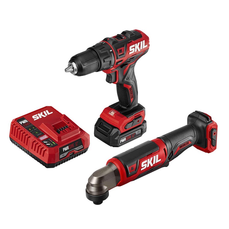 SKIL 2-Tool Combo Kit: PWRCore 12 Brushless 12V 1/2 Inch Cordless Drill Driver and 1/4 Inch Hex Right Angle Impact Driver, with 2.0Ah Lithium Battery and PWRJump Charger - CB743001 - - Amazon.com