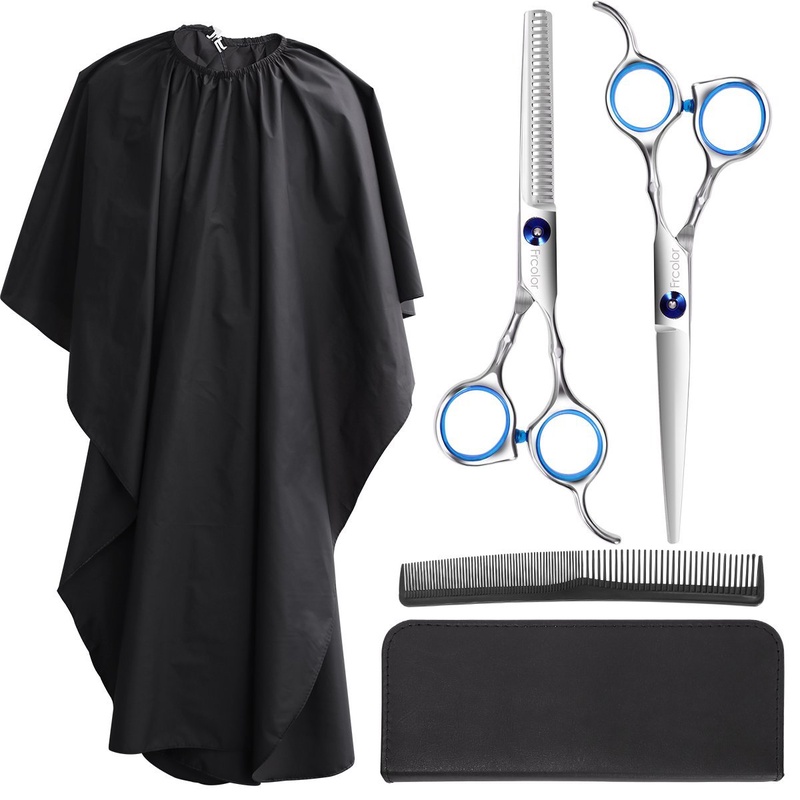 Amazon.com : Frcolor Hair Cutting Scissors Set, Professional Haircutting Scissors Barber Thinning Scissors Hairdressing Shears Set with Black Leather Case and Salon Cape : Beauty