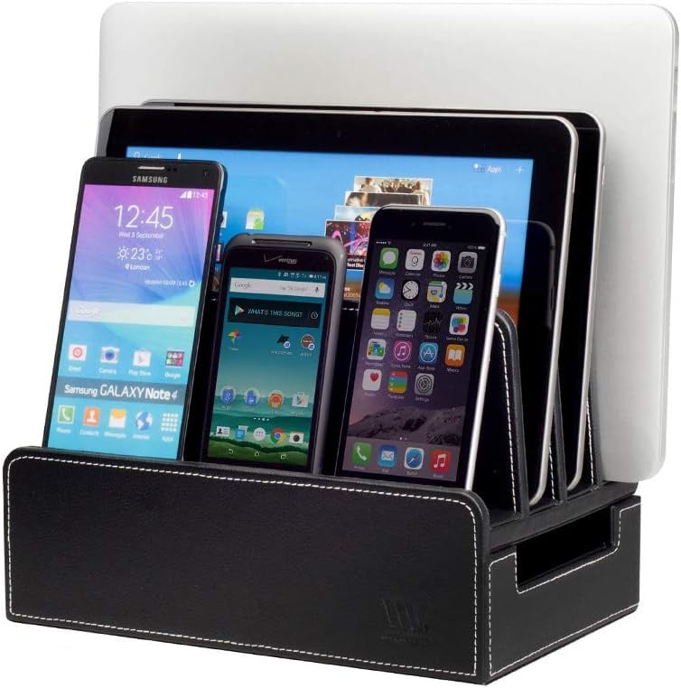 Amazon.com: MobileVision Charging Station Slim Black Faux Leather Executive Stand and Docking Organizer for Multiple Devices, Smartphones, Tablets, Laptops