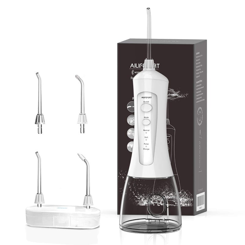 Amazon.com: Ailifefort Water Flosser Cordless Portable forTeeth Cleaning with 4 Tips and USB Rechargeable Oral irrigator for Travel, IPX7 Waterproof 3 Modes 278ML Water Flossing for Home (White): Beauty