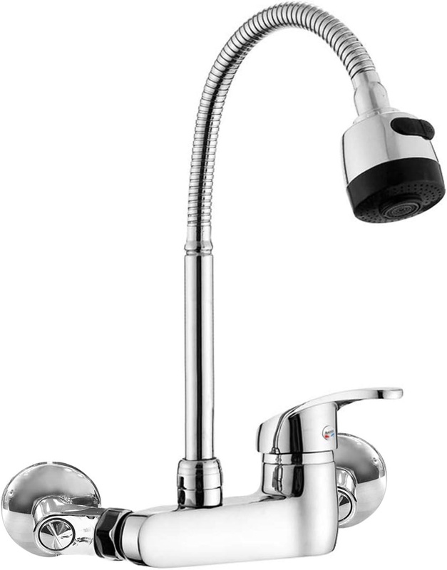 Wall Mount Faucet Kitchen 6 Inch Center Polished Chrome Commercial Single Handle Sprayer Mixer Bar Tap - - Amazon.com