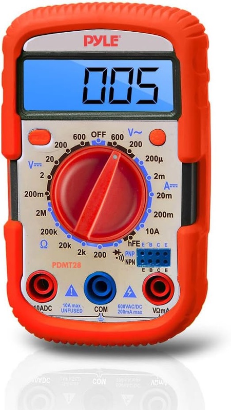 Pyle PDMT28 Digital Backlit LCD Multimeter, AC, DC, Volt, Current, Resistance, Transistor and Range with Protective Rubber Case - Construction Marking Tools - Amazon.com