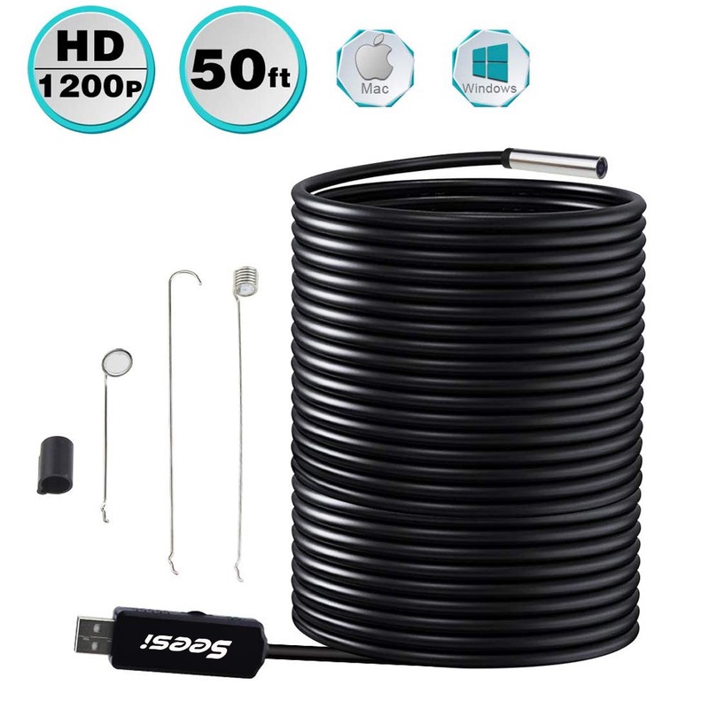 Seesi USB Endoscope Borescope Inspection Camera 0.33 Inch 50 foot/15 Meter HD 2MP 1200P Waterproof with 6pcs Density Adjustable Dimmable LEDs for Automotive Sewer Pipe Vent Inspections: Amazon.com: Industrial & Scientific