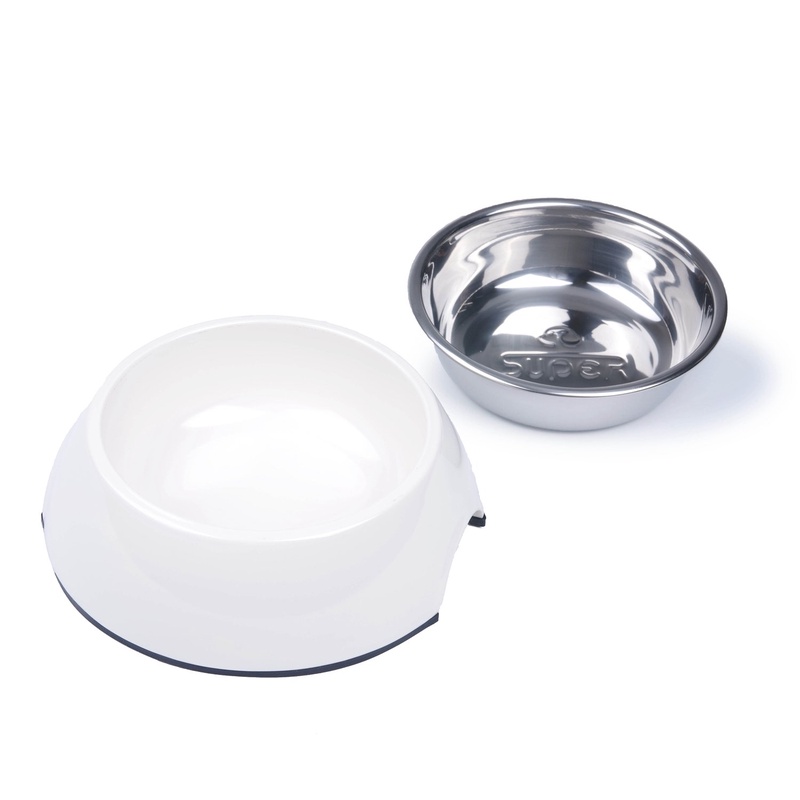 Amazon.com : Super Design Dog Cat Bowls Melamine Stand Stainless Steel Bowls for Small Medium Large Dogs and Cats M White : Pet Supplies