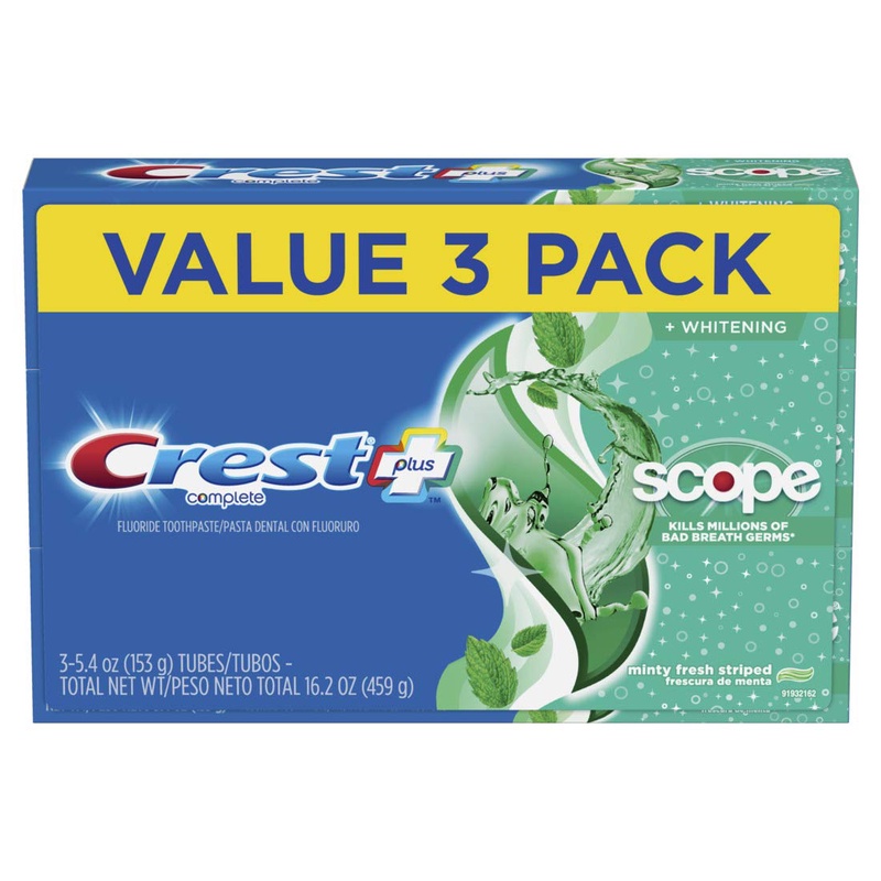 Amazon.com: Crest Complete Whitening + Scope Toothpaste, Minty Fresh, 5.4 Ounce Triple Pack: Beauty