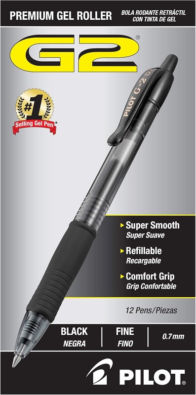 Amazon.com: PILOT G2 Premium Refillable & Retractable Rolling Ball Gel Pens, Fine Point, Black Ink, 12-Pack (31020): Office Products