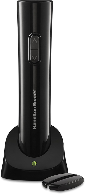 Amazon.com: Hamilton Beach 76610 Cordless Electric Wine Bottle Opener with Battery Charger, Foil Cutter and Comfortable Grip, Portable, Black: Kitchen & Dining