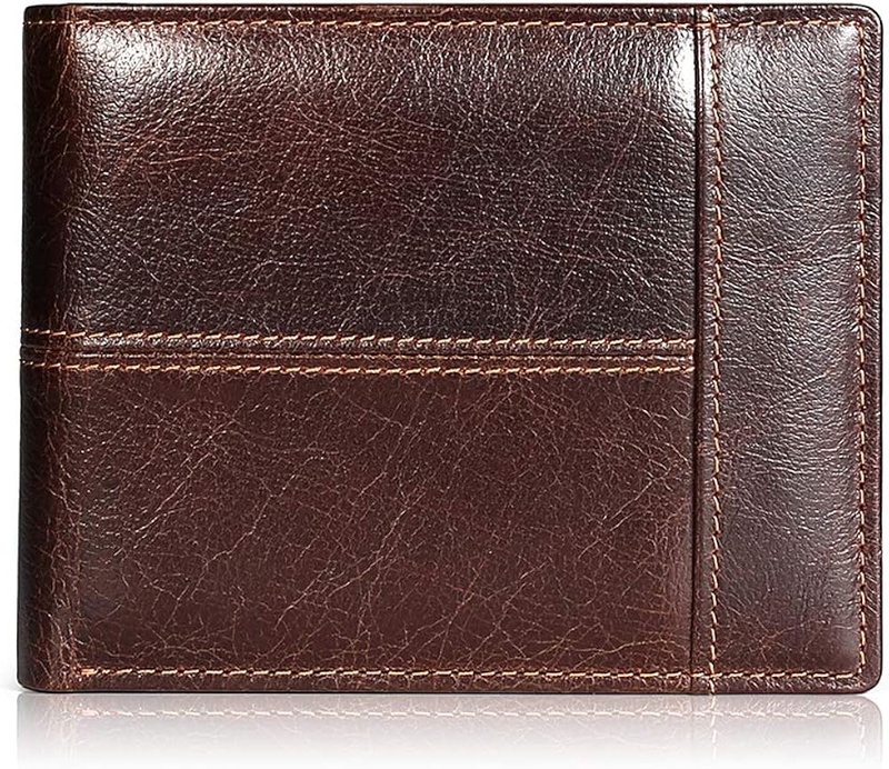 Mens Wallet RFID Genuine Leather Bifold Wallets For Men, ID Window 16 Card Holders Gift Box (Brown (No Zipper)) at Amazon Men’s Clothing store