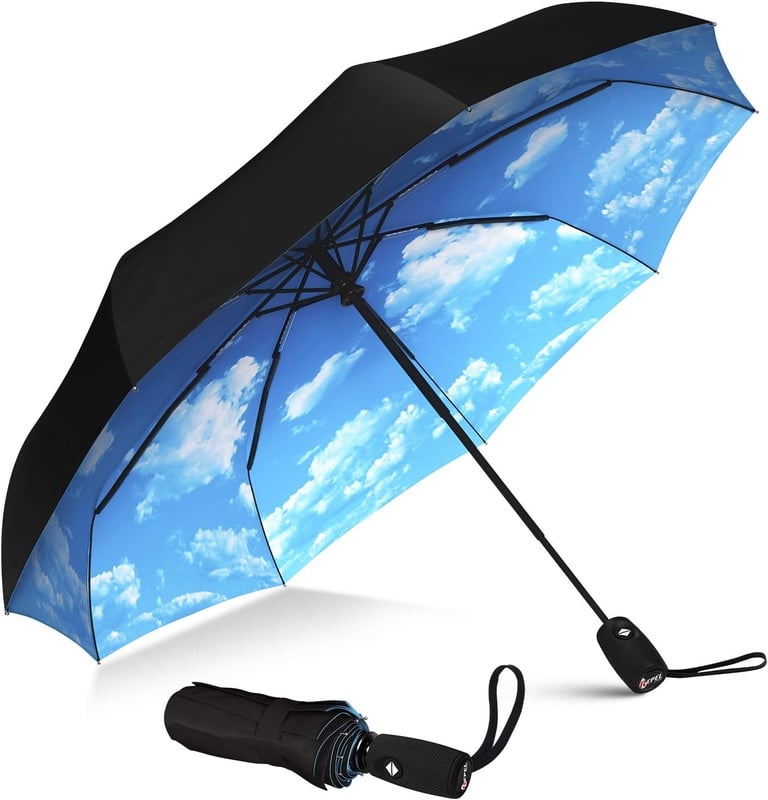 Amazon.com: Repel Umbrella Windproof Travel Umbrella with Teflon Coating (Blue Sky): Clothing
