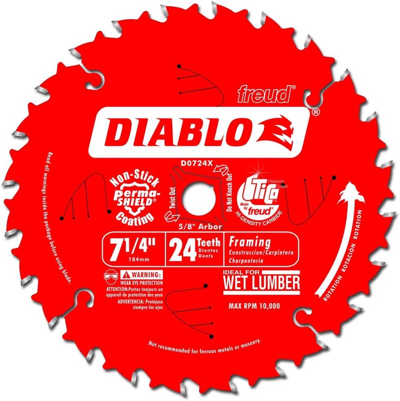 Freud D0724X Diablo 7-1/4-Inch 24 Tooth ATB Carbide Framing Saw Blade with 5/8-Inch and Diamond Knockout Arbor - Table Saw Blades - Amazon.com
