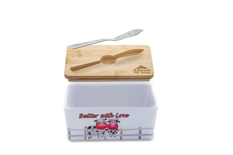 Amazon.com | Adirom Butter Dish, Butter Dish with Lid - Elegant Melamine Butter crock with Bamboo Cover Keeps Your Butter Fresh, Clean and Flavorful, BONUS- smearing knife - Get Your Best Butter Holder now !: Butter Dishes