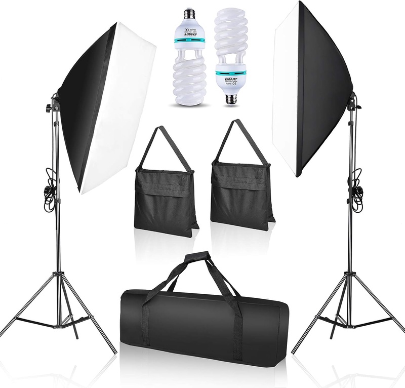 Amazon.com : Emart Softbox Lighting Kit Photo Studio Equipment Photography Continuous Lighting 105W E27 Socket 50 x 70cm Reflectors 5500K Light Bulbs for Product Portraits Shoot : Camera & Photo
