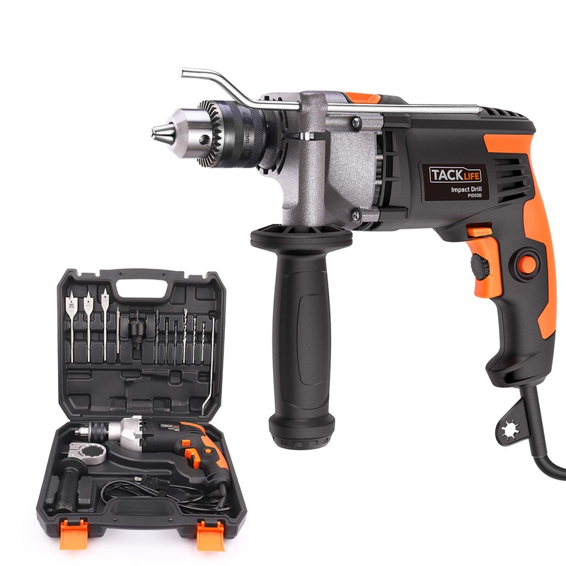 Hammer Drill, TACKLIFE 7.1-Amp 3000 RPM Corded Drill with 15 Drill Bit Set, Carrying Case, Rotating Hand, Aluminum Machine Shell, Hammer and Drill 2 Mode in 1, Suitable for DIY Woodworking - PID03B - - Amazon.com