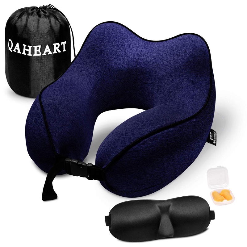 Amazon.com: QAHEART Memory Foam Travel Pillow, Supportive Neck Pillow for Airplane Travel, Comfortable and Breathable Cover Machine Washable, Travel Kit with Airplane Pillow, Storage Bag, Sleep Mask and Earplugs: Home & Kitchen