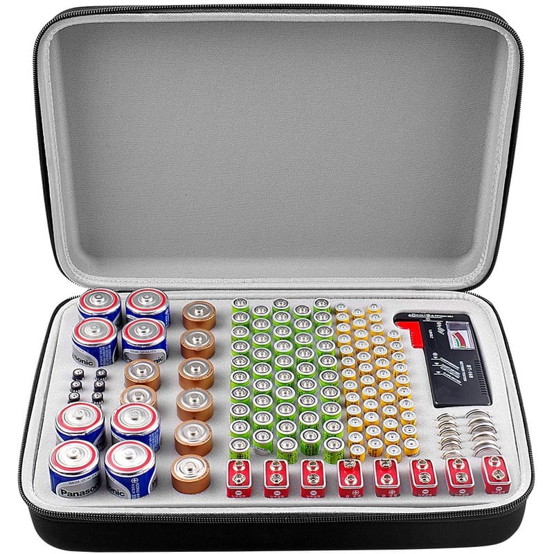 Battery Organizer Storage Box with Battery Tester (BT168), Case Bag holder fits for 140 Batteries AA AAA AAAA 9V C D Lithium 3V(Not Includes Batteries) - - Amazon.com