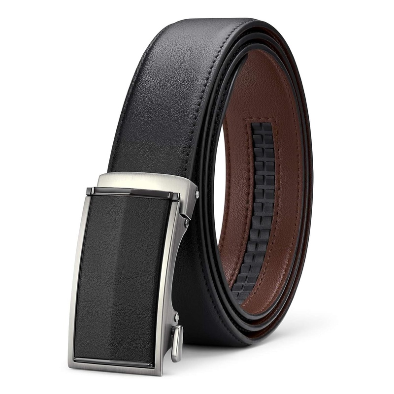 Mens Belt, Bestkee Genuine Leather Ratchet Belts for Men with Automatic Sliding Buckle, Adjustable Belt Trim to Fit (Black01, Adjustable from 37'' to 43'' Waist) at Amazon Men’s Clothing store