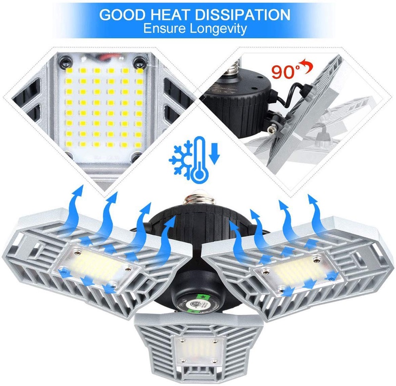 Garage Lights Tanbaby Garage Light Deformable LED Garage Lighting, Adjustable 6000LM 60W Tribrite Garage LED Lights LED Light Bulbs, 60W Shop Light for Garage, Working Light Xmas(NO Motion Activated) - - Amazon.com