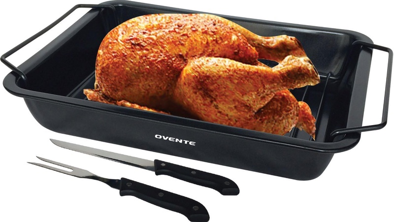 Amazon.com: OVENTE Non-Stick Roasting Pan with Carving Set, Carbon Steel, 12 x 9 inches, Contemporary, Black (CWR20092B): Kitchen & Dining