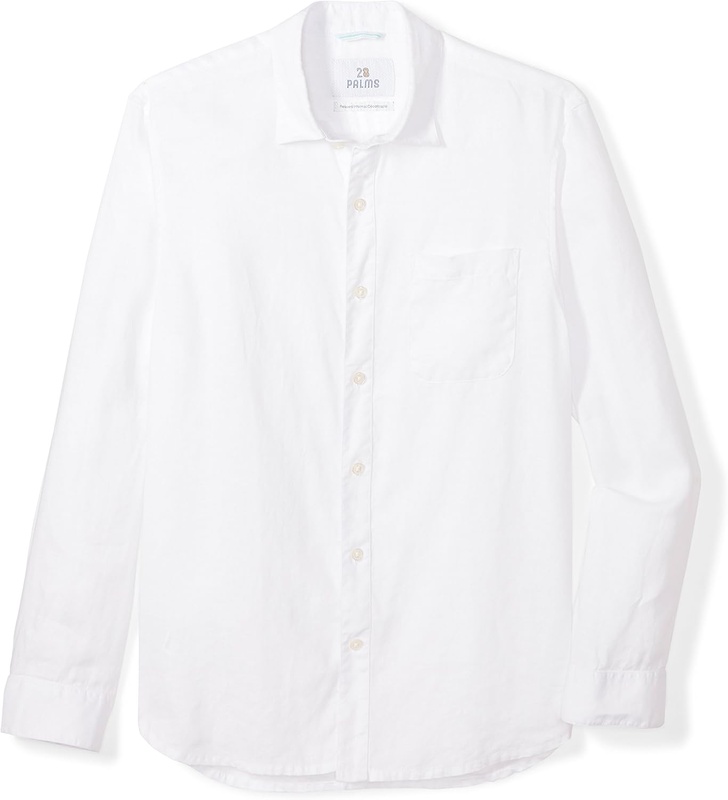 Amazon.com: 28 Palms Men's Relaxed-Fit Long-Sleeve 100% Linen Shirt, White, Large: Clothing