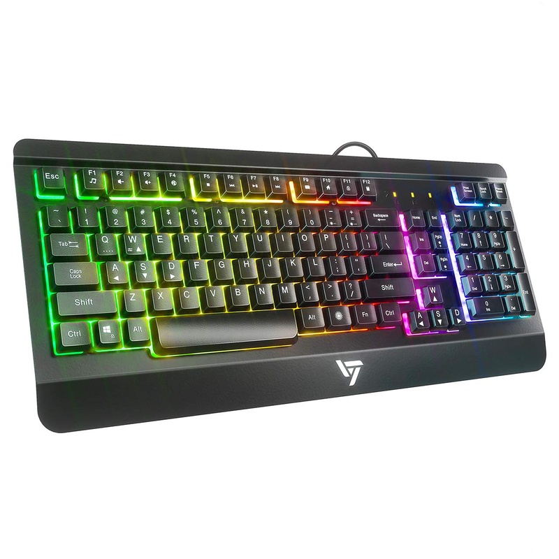 Amazon.com: VicTsing Gaming Keyboard USB Wired Keyboard, Quiet All-Metal Panel Spill-Resistant Keyboard with Ergonomic Wrist Rest, Ultra-Slim Rainbow LED Keyboard for Desktop, Computer: Computers & Accessories