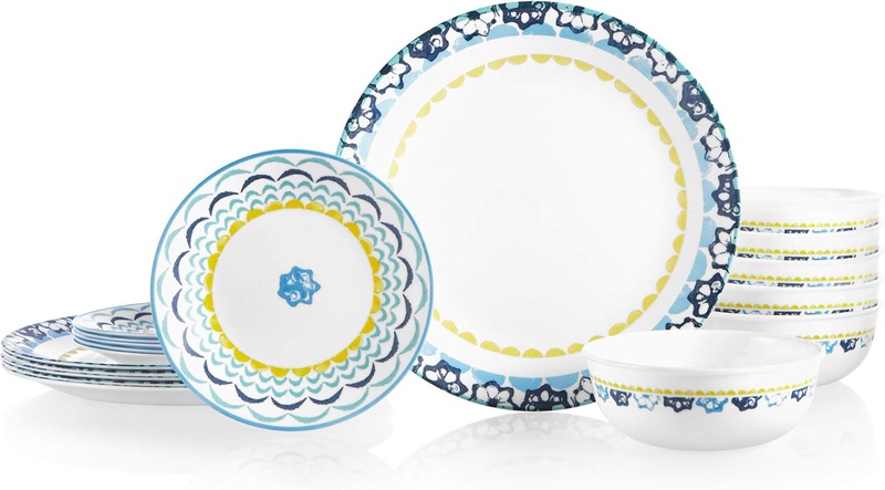 Amazon.com | Corelle Service for 6 Chip Resistant Dinnerware Set, 18-Piece, Boho Daydream: Dinnerware Sets