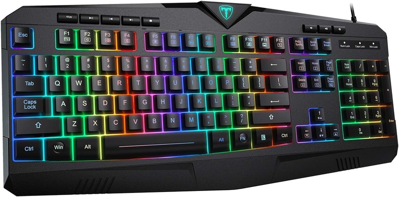 Amazon.com: PICTEK RGB Gaming Keyboard USB Wired Keyboard, Crater Architecture Backlit Computer Keyboard with 8 Independent Multimedia Keys, 25 Keys Anti-ghosting, Splash-Proof, Ideal for PC/Mac Game, Black: Computers & Accessories