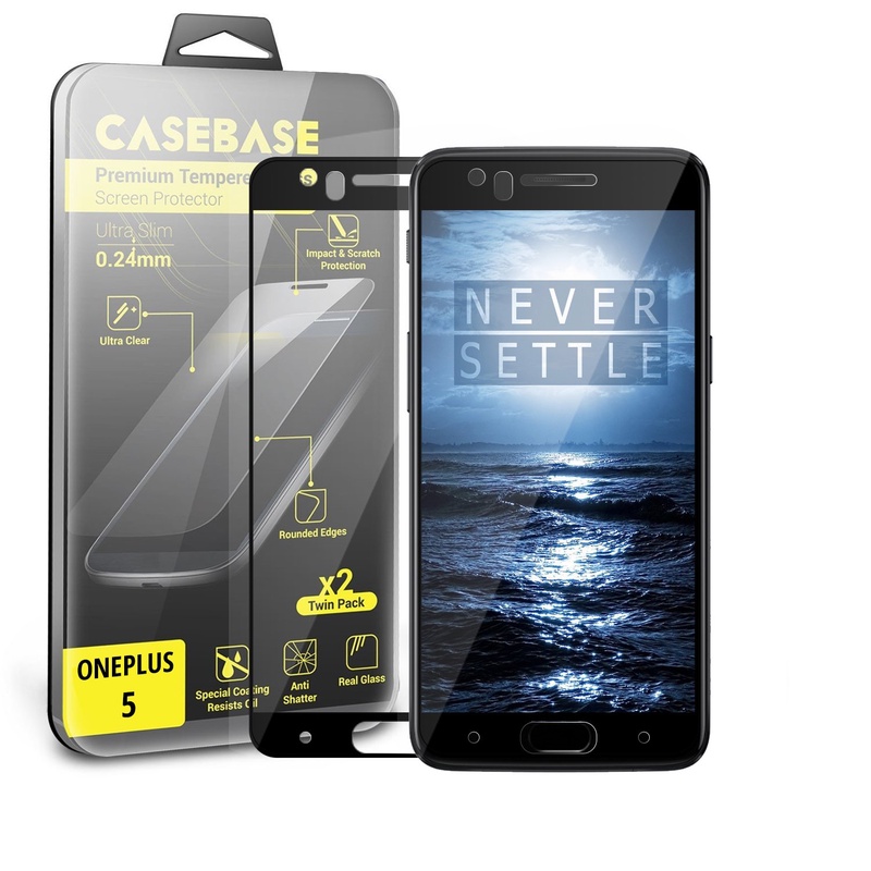 Amazon.com: Glass Screen Protectors for use with Oneplus 5 / OnePlus Five (2017 version) - BLACK Full Cover Tempered Glass Screen Protector Twin Pack from CaseBase: Cell Phones & Accessories