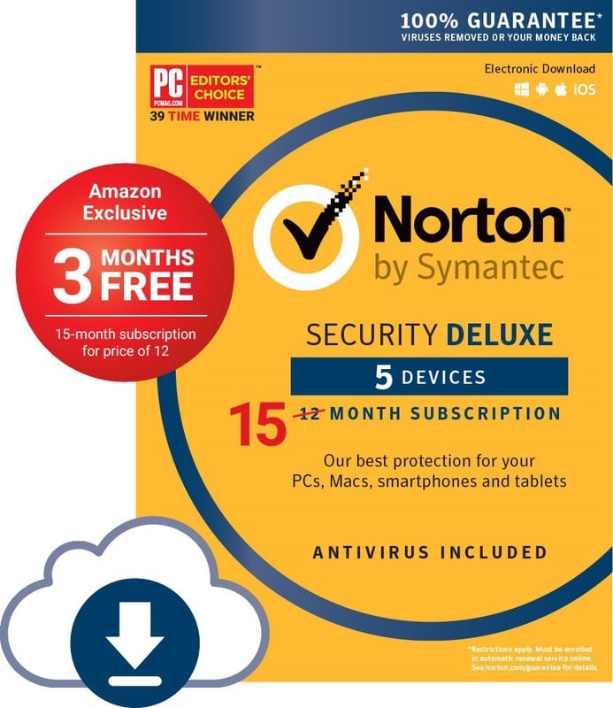 Amazon.com: Norton Security Deluxe - 5 Device [Amazon Exclusive - 15 Month] [Download Code]: Software