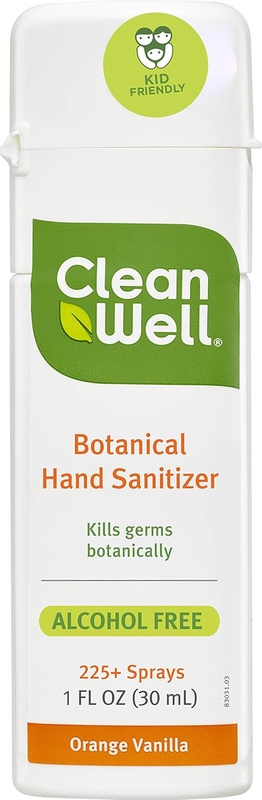 Amazon.com: CleanWell Botanical Hand Sanitizer Spray, Orange Vanilla, 1 fl oz (1 PK) - Travel Size, Alcohol Free, Antibacterial, Kid Friendly, Plant-Based, Nontoxic, Cruelty Free, Moisturizing Formula: Health & Personal Care