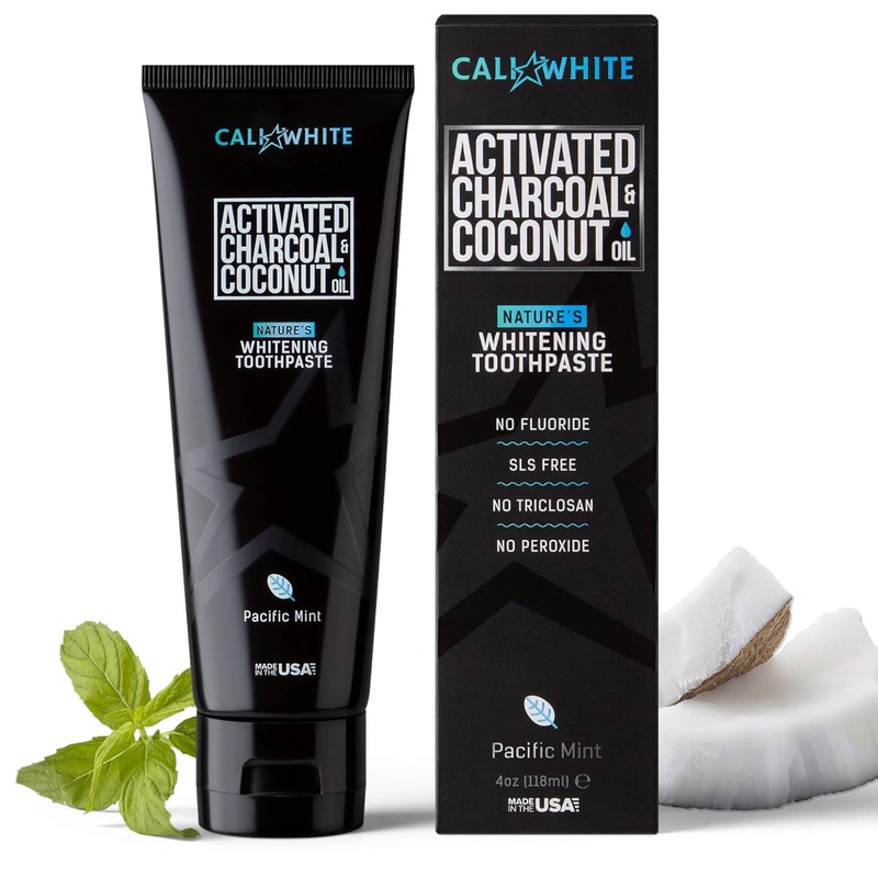Amazon.com : Cali White ACTIVATED CHARCOAL & ORGANIC COCONUT OIL TEETH WHITENING TOOTHPASTE, MADE IN USA, Best Natural Whitener, Vegan, Fluoride Free, Sulfate Free, Organic, Black Tooth Paste, PACIFIC MINT (4oz) : Health & Personal Care