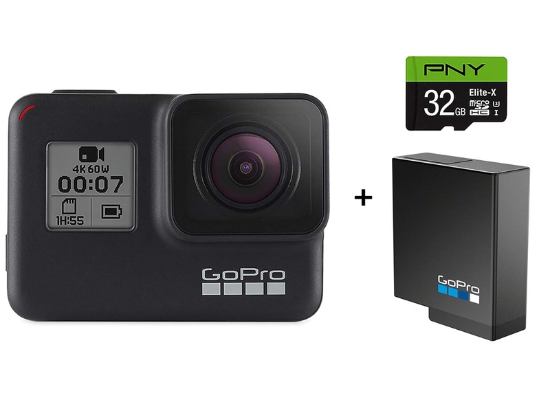 Amazon.com : GoPro HERO7 Black Camera + Extra Rechargeable Battery + PNY Elite-X 32GB U3 microSDHC Card (Bundle) - Waterproof Digital Action Camera Touch Screen 4K HD Video 12MP Photos Live Streaming Stabilization : Electronics
