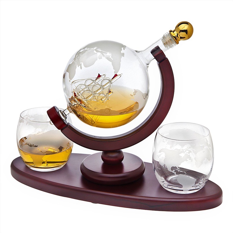 Amazon.com | Whiskey Decanter Globe Set with 2 Etched Globe Whisky Glasses - for Liquor, Scotch, Bourbon, Vodka - 850ml: Liquor Decanters
