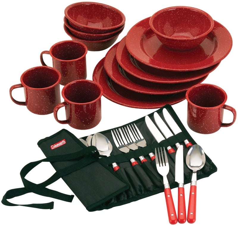 Amazon.com : Coleman 24-Piece Enamel Dinnerware Set, Red : Camping Mess Kits : Sports & Outdoors