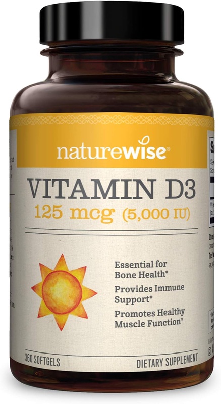 Amazon.com: NatureWise Vitamin D3 5,000 IU (1 Year Supply) for Healthy Muscle Function, Bone Health, and Immune Support Non-GMO in Cold-Pressed Organic Olive Oil Gluten-Free (Packaging May Vary) [360 Count]: Health & Personal Care