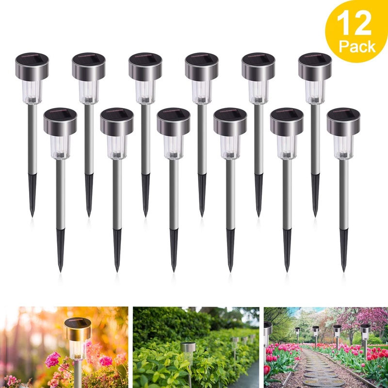 Amazon.com : Solar Lights Outdoor, 12Pack Solar Garden Lights Stainless Steel, Waterproof LED Solar Powered Pathway Lights Outdoor Landscape Lighting for Lawn, Patio, Yard, Driveway and Walkway - Cool White : Garden & Outdoor
