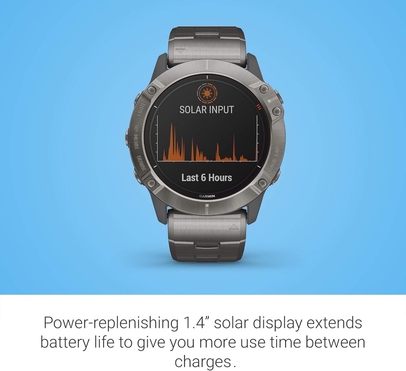 Amazon.com: Garmin fenix 6X Pro Solar, Premium Multisport GPS Watch with Solar Charging, Features Mapping, Music, Grade-Adjusted Pace Guidance and Pulse Ox Sensors, Titanium