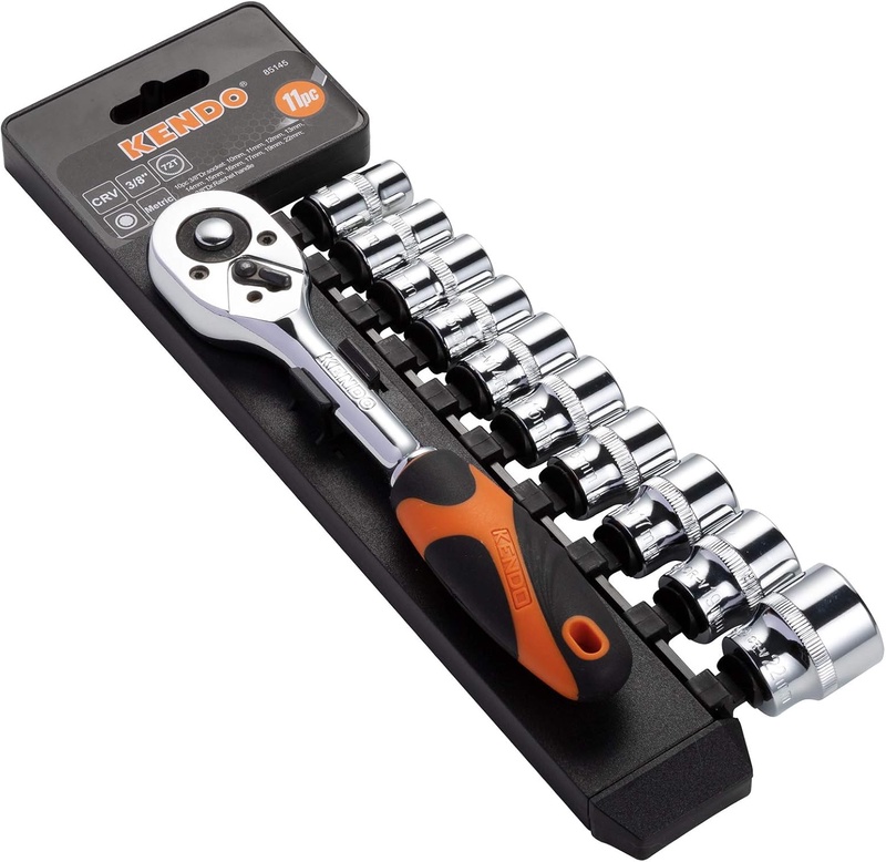 Amazon.com: KENDO 11pcs 3/8’ Drive Metric Ratchet Socket Wrench Set – Professional 72 Tooth Reversible Quick Release Wrench with 10 CrV Sockets - 10mm to 22mm - with Storage Rack: Home Improvement