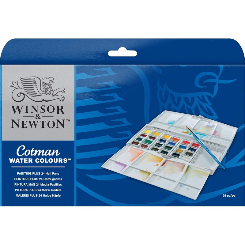 Amazon.com: Winsor & Newton Cotman Water Colour Painting Plus Set, Set of 24, Half Pans