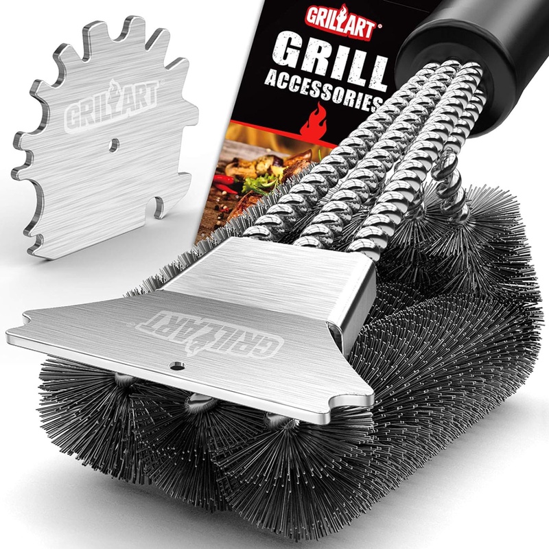 Amazon.com: Grillart Grill Brush and Scraper 18 Inch - Wire Bristle Brush Double Scrapers - Barbecue Cleaning Brush for Gas/Charcoal Grilling Grates - Universal Fit BBQ Grill Accessories: Kitchen & Dining