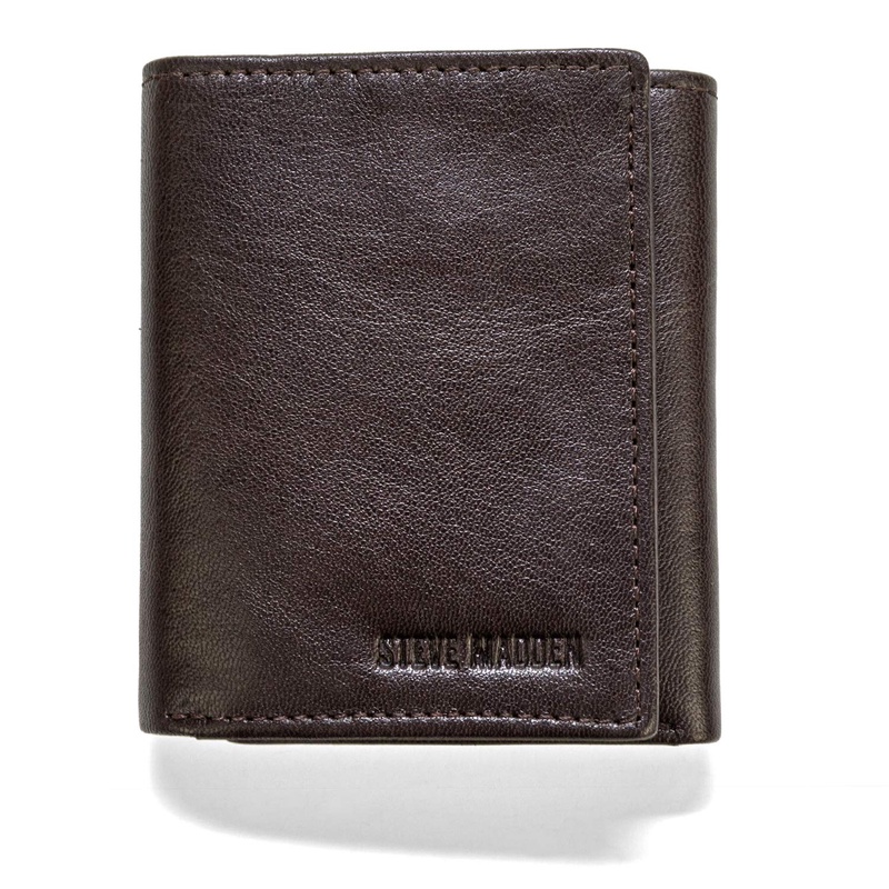 Steve Madden RFID Leather Trifold Wallet, Brown (Smooth Grain) at Amazon Men’s Clothing store: