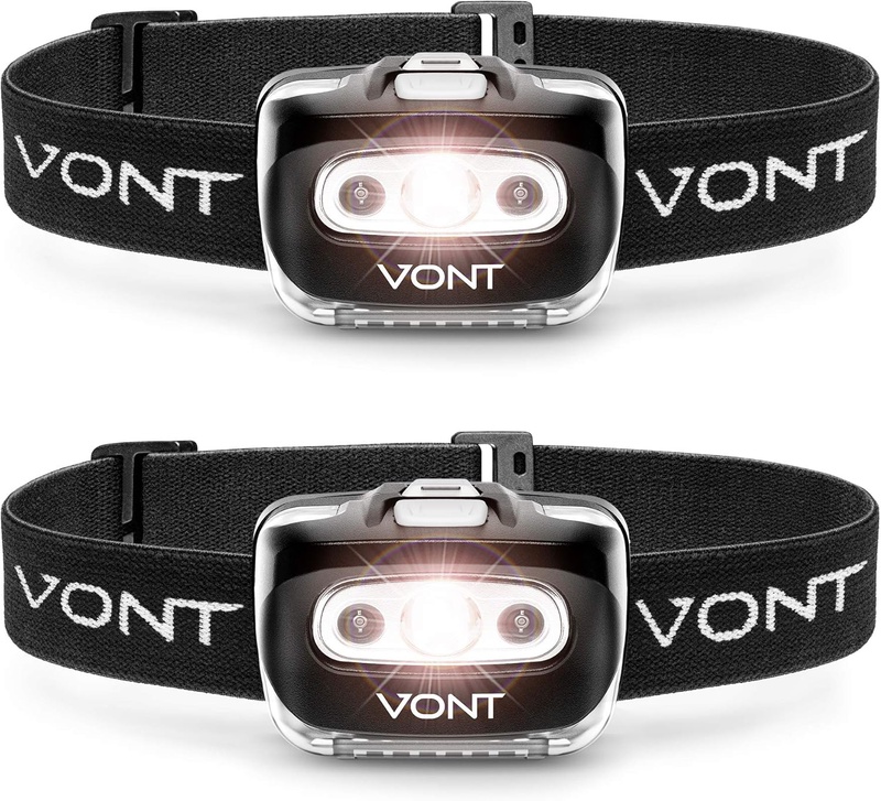 Vont 'Spark' LED Headlamp Flashlight (2 PACK) Super Bright Head Lamp Gear Suitable for Running, Camping, Hiking, Climbing, Fishing, Hunting, Jogging, Headlight w/Red Light, Headlamps for Adults, Kids - - Amazon.com