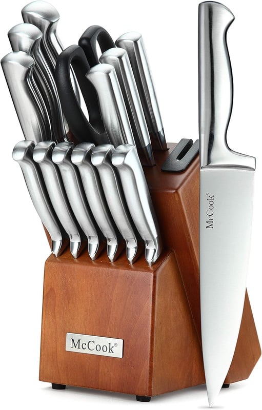 Amazon.com: McCook MC29 Knife Sets, 14 Pieces German High Carbon Stainless Steel Hollow Handle Self Sharpening Kitchen Knife Set with Hardwood Block: Kitchen & Dining