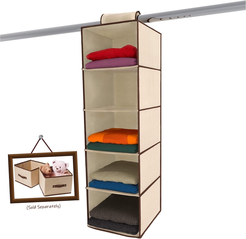 Amazon.com: Ziz Home Hanging Closet Organizer | 5 Shelf Beige | Closet Hanging Organizer | Closet Organizer Hanging Shelves | Sweater Hanging Organizer | Hanging Clothes Storage Box Hanging Shelf Closet Organizer: Home & Kitchen