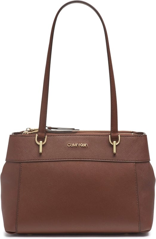 Amazon.com: Calvin Klein Hayden Saffiano Leather Triple Compartment Shoulder Bag Satchel, Walnut: Clothing