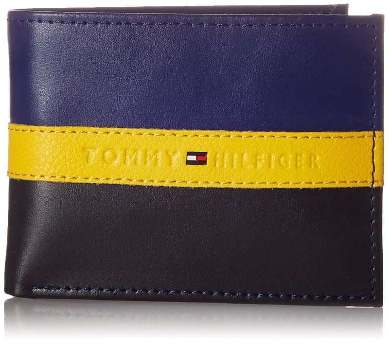 Tommy Hilfiger Men's RFID Blocking 100% Leather Passcase Wallet, Navy/Black, One Size at Amazon Men’s Clothing store: