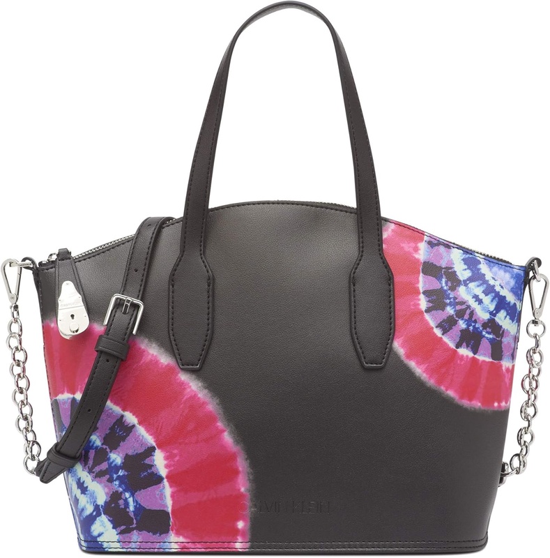 Amazon.com: Calvin Klein Statement Series Lock Daytonna Leather Top Zip Satchel, Black Multi Print: Clothing